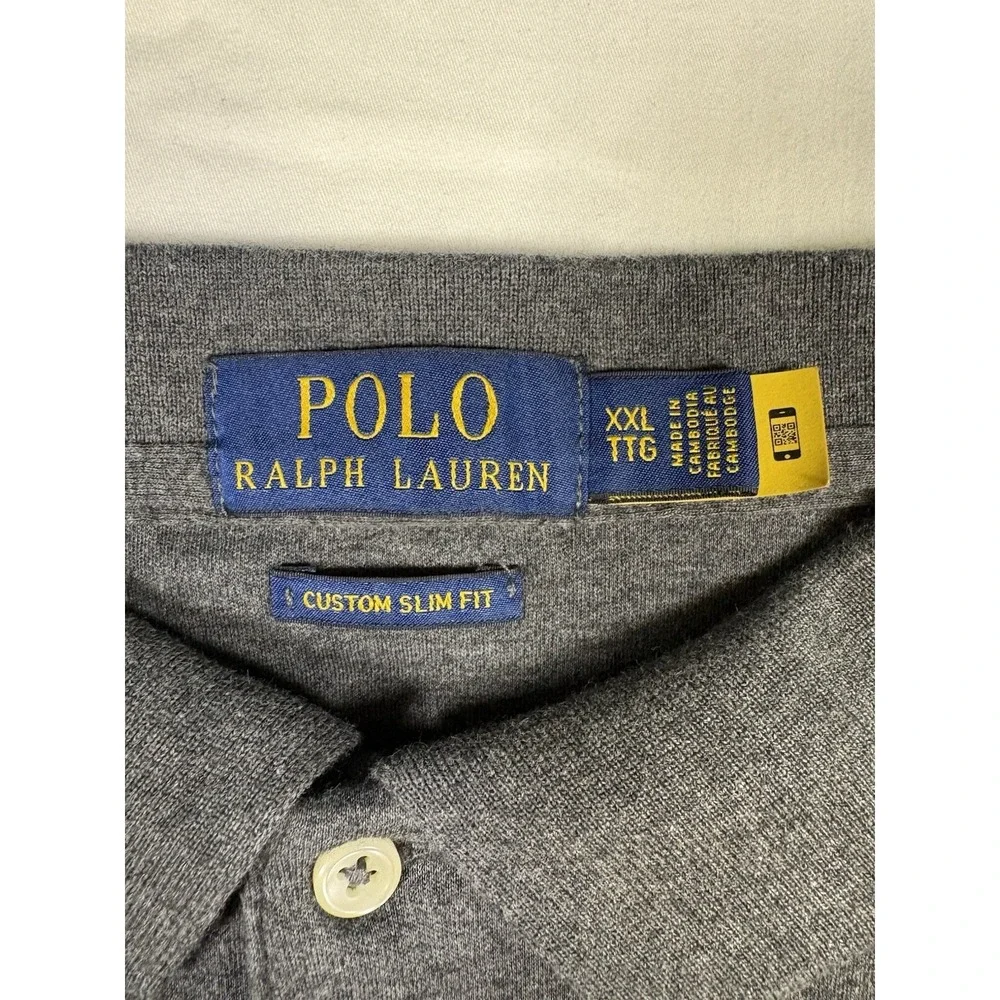 Polo Ralph Lauren Men's Grey Custom Slim Fit Short Sleeve Polo Shirt Size XXL